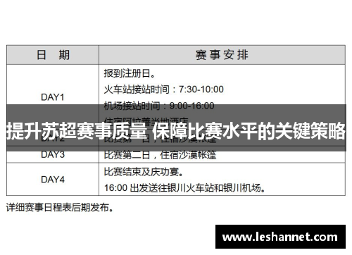 提升苏超赛事质量 保障比赛水平的关键策略